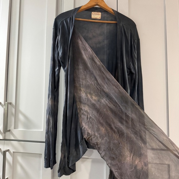 Gypsy 05 Tie Dye Modal Silk Open Front Cardigan Duster M Made in USA - Picture 3 of 7